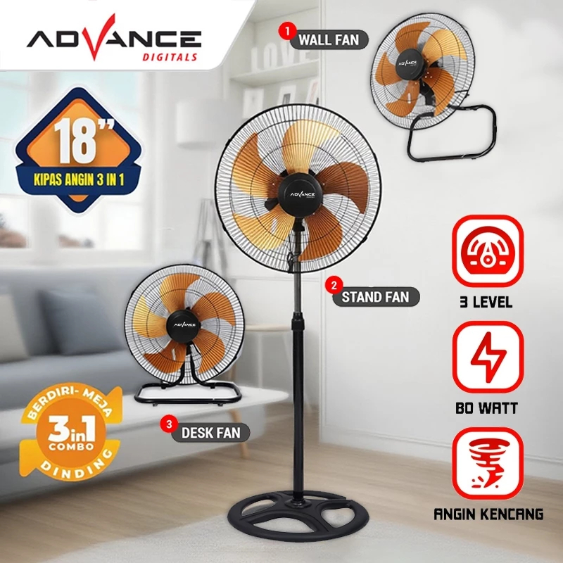 Advance TORNADO TDS-1805 FAN STRONG WIND 3 FUNCTIONS 18 INCH STAND FAN TABLE FAN WALL FAN