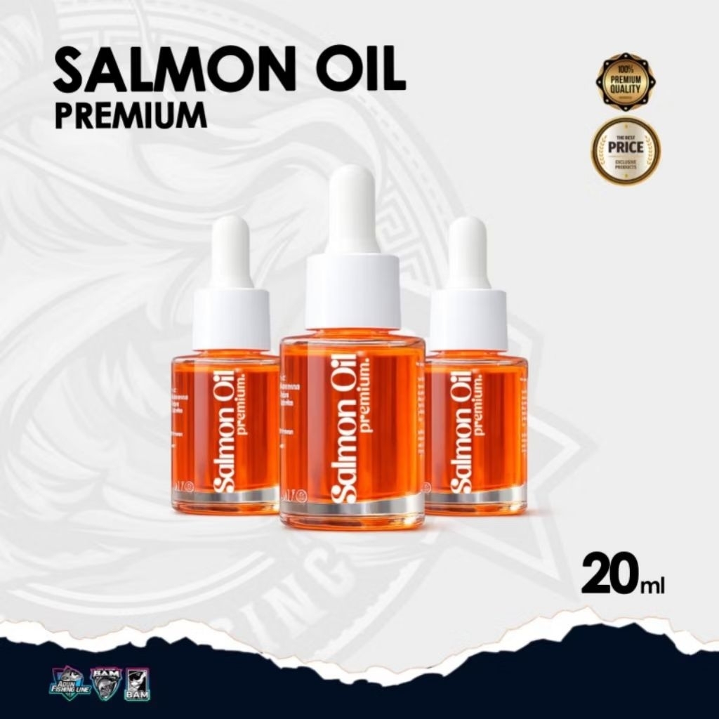 BAM Salmon Oil Premium 20ml (Bottle Packaging) SOG Salmon Oil Glass Adun Mancing umpan ikan