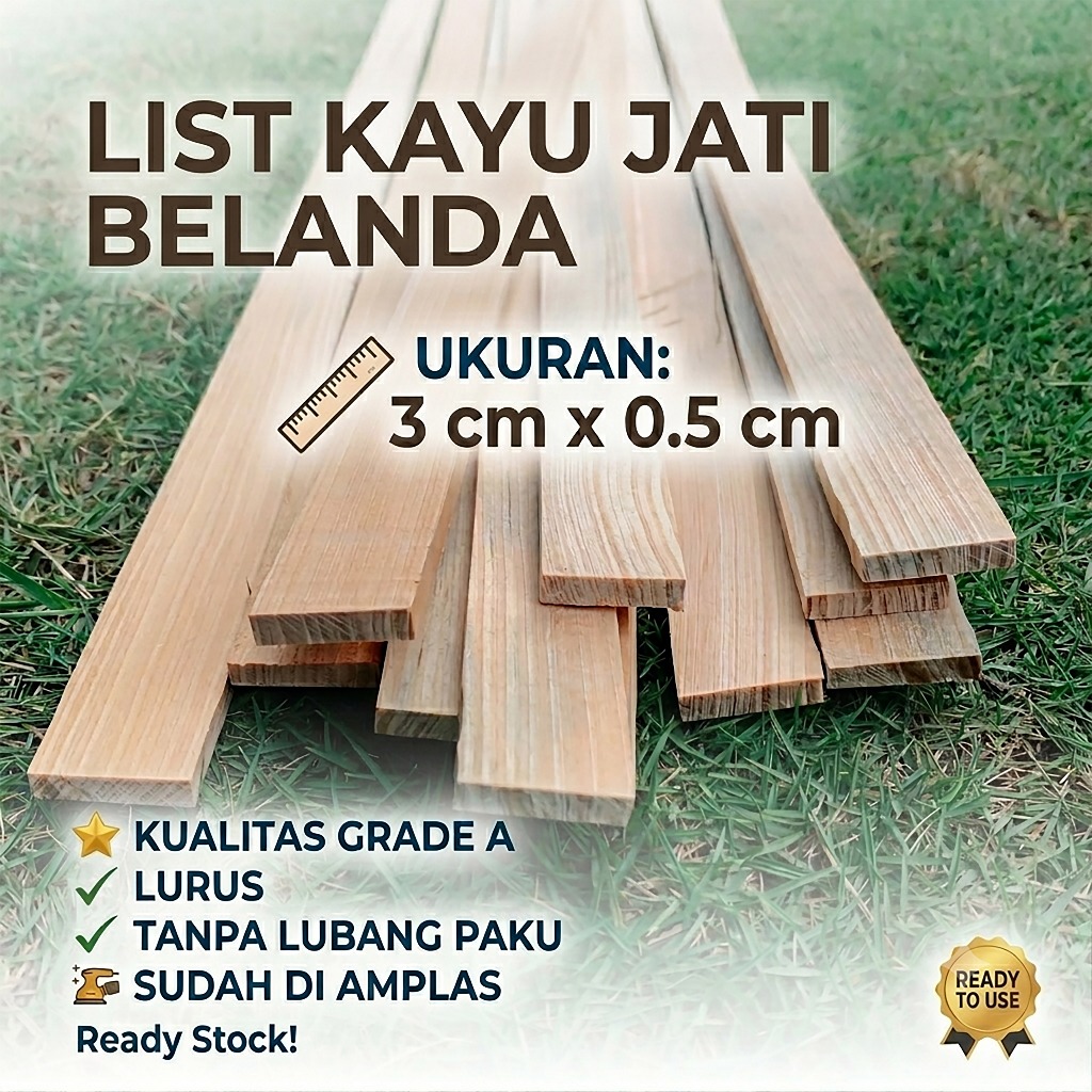 Dutch teak pine wood list measuring 3cm x 5mm, new wood material without holes