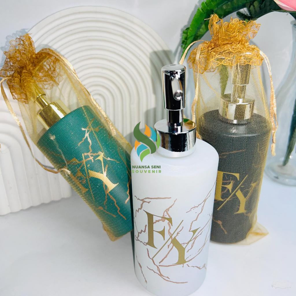 Souvenir Soap Bottle Pump Bottle Soap Dispenser Glass Marble Motif Custom Screen Printing