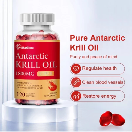 AvitaGlow Antactic Krill Oil 1800 mg Astaxanthin & Phospholipids 120 Softgels - For Bra…