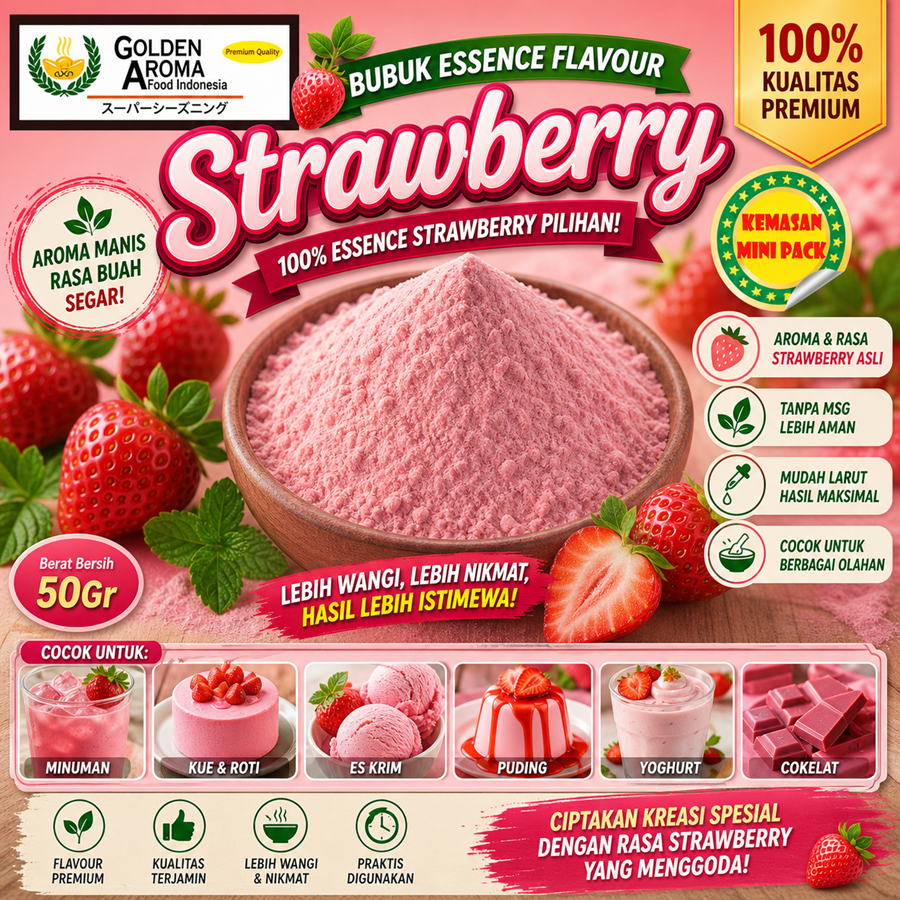 Strawberry Powder 50g Essen Flavor Flour Premium Strawberry Powder Various Instant Original Delicious Best Essence Flavor Extract Halal Pure WholesaleOriginal Not 100g 100 Grams