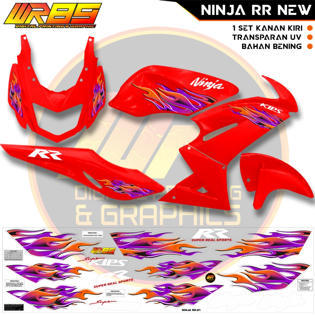 NEW NINJA RR TRANSPARENT STRIPING | NINJA RR 2012-2015 NEW MATERIAL PREMIUM QUALITYBENING ABSTRACT FIRE MOTIF CODE D
