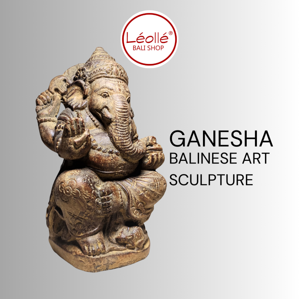 Leolle Patung Ganesha Handmade Bali – Patung Semen Rustic Buatan Tangan | Pajangan Rumah Hindu | Dekorasi Spiritual hiasan ruang meditasi fengshui decor simbol ketenangan, kebijaksanaan, dan kelancaran hidup yang membawa energi positif ke dalam ruangan
