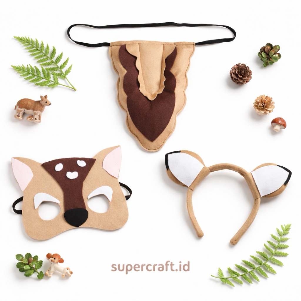 KancilBANDO kancil costume kancil characterBANDO kancil mask animal costume jungle theme Set Mousedeer Costume for Children & Adults - Hat Headband Mask Deer Tail Mousedeer Handmade Felt - Drama & Carnival Accessories