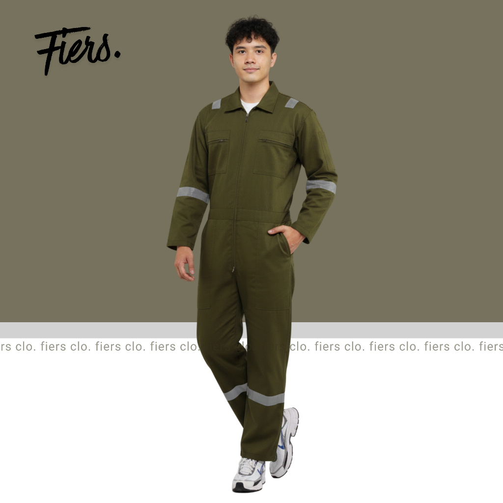 HIJAU Fiers.- Premium Army Green Adult Safety Jumpsuit Coverall Wearpack
