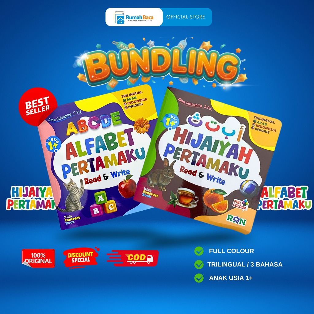 Bundling of children's books on hijaiyah and my first alphabet full color trilingualOriginal
