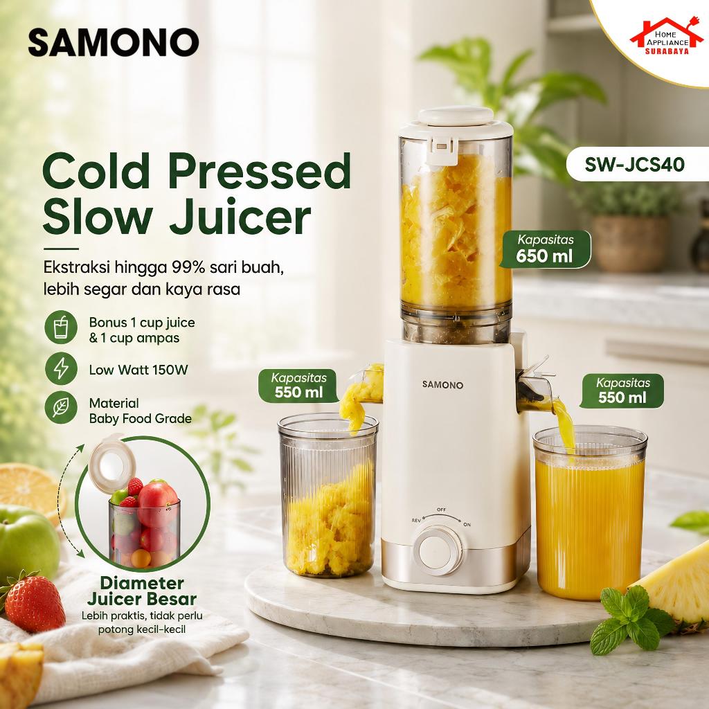 MESIN Slow Juicer Cold PressSamono – Low Noise BPA Free Fruit & Vegetable Juice Machine Original | SW-JCS40