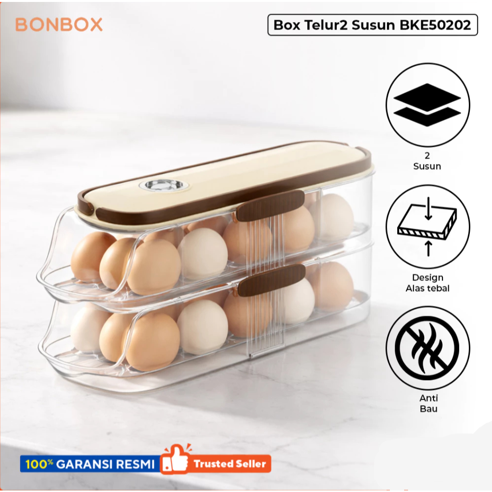 Bonbox Bke50202 Transparent 2-Tier Egg Rack with Lid