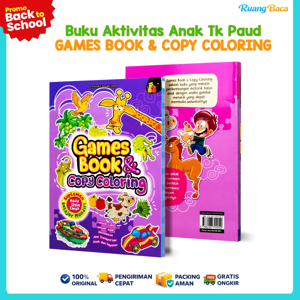COLORING ACTIVITY BOOK GAMES BOOK COPY & COLORING FOR KINDERGARTEN AND PAUD CHILDREN
