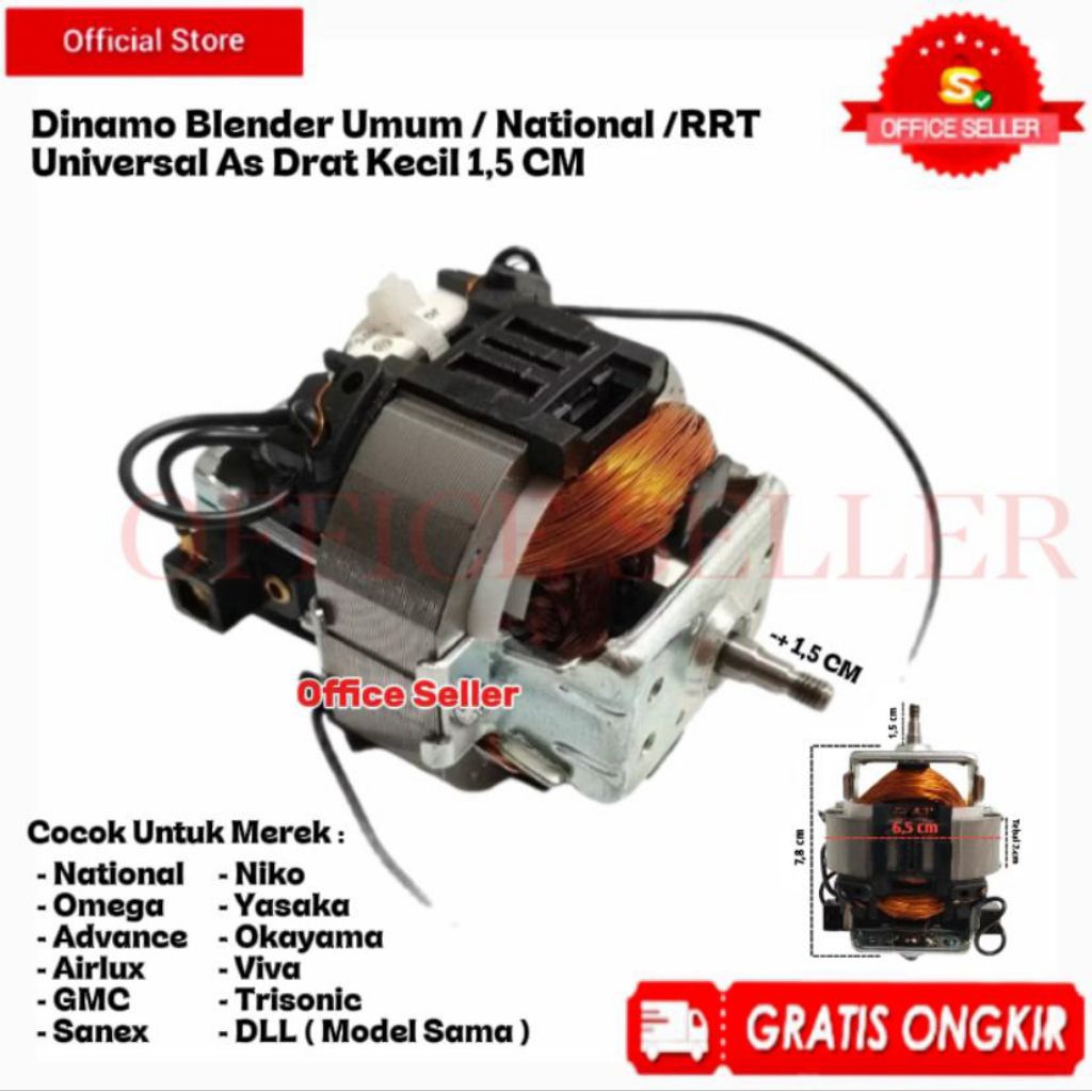 MESIN NATIONAL BLENDER DYNAMO MACHINE WITH SMALL THREAD ASSEMBLY MULTI RRT BLENDER DYNAMO/ UNIVERSALUmum SUITABLE FOR ALL BRANDS OF BLENDER DYNAMOS 1.5 CM LENGTHUmum