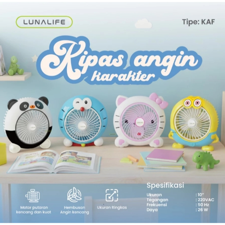 LUNALIFE 10 Inch Character Fan Portable Electric Table Fan Desk Fan Strong Wind Blows