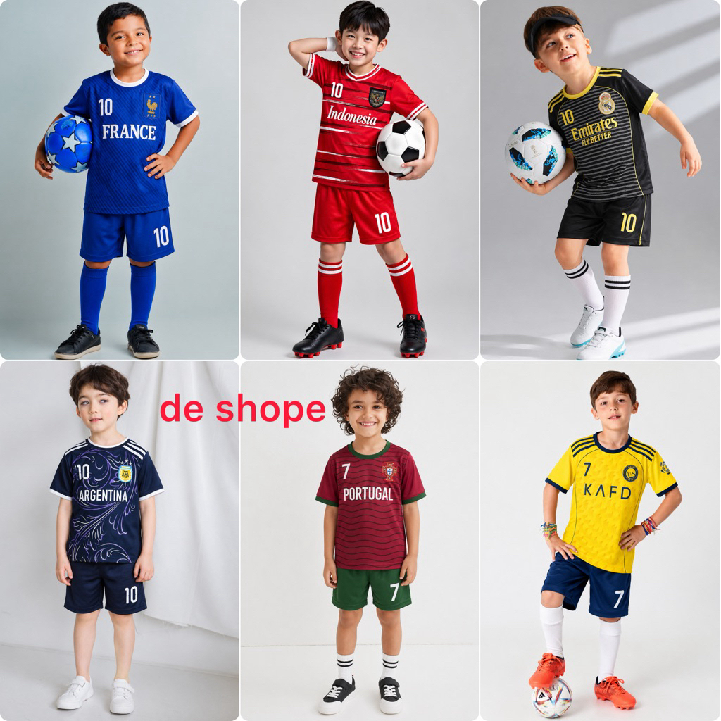 Mbappe messi ronaldo children's football shirt set 1 to 14 years old, quality futsal football shirt for boys baju bola budak lelaki jersey budak lelaki
