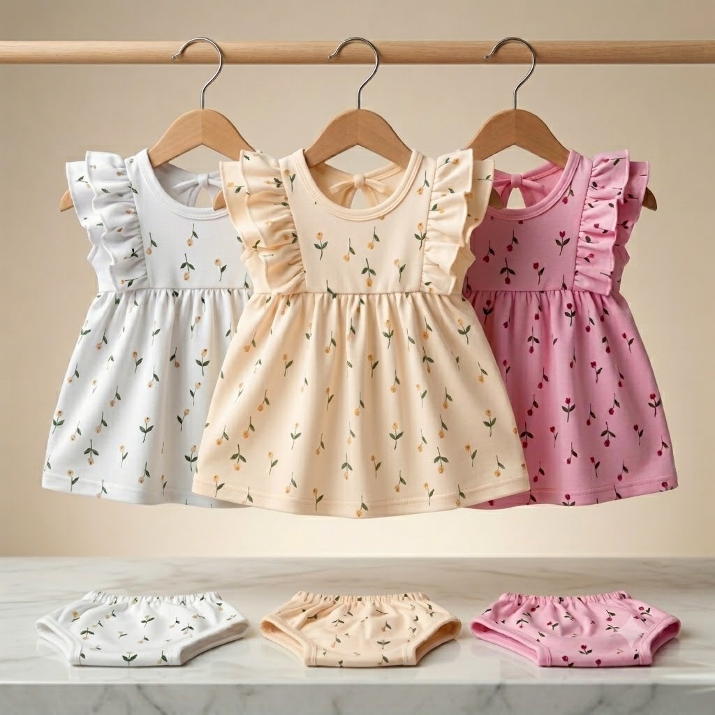 KATUN 6in1 Cute Baby Dress Package Panties Baby Girl Clothes Newborn Supplies Newborn Set Girls Suit 0-6 Months SNI Soft Cotton Ummababyshop Orange Gift