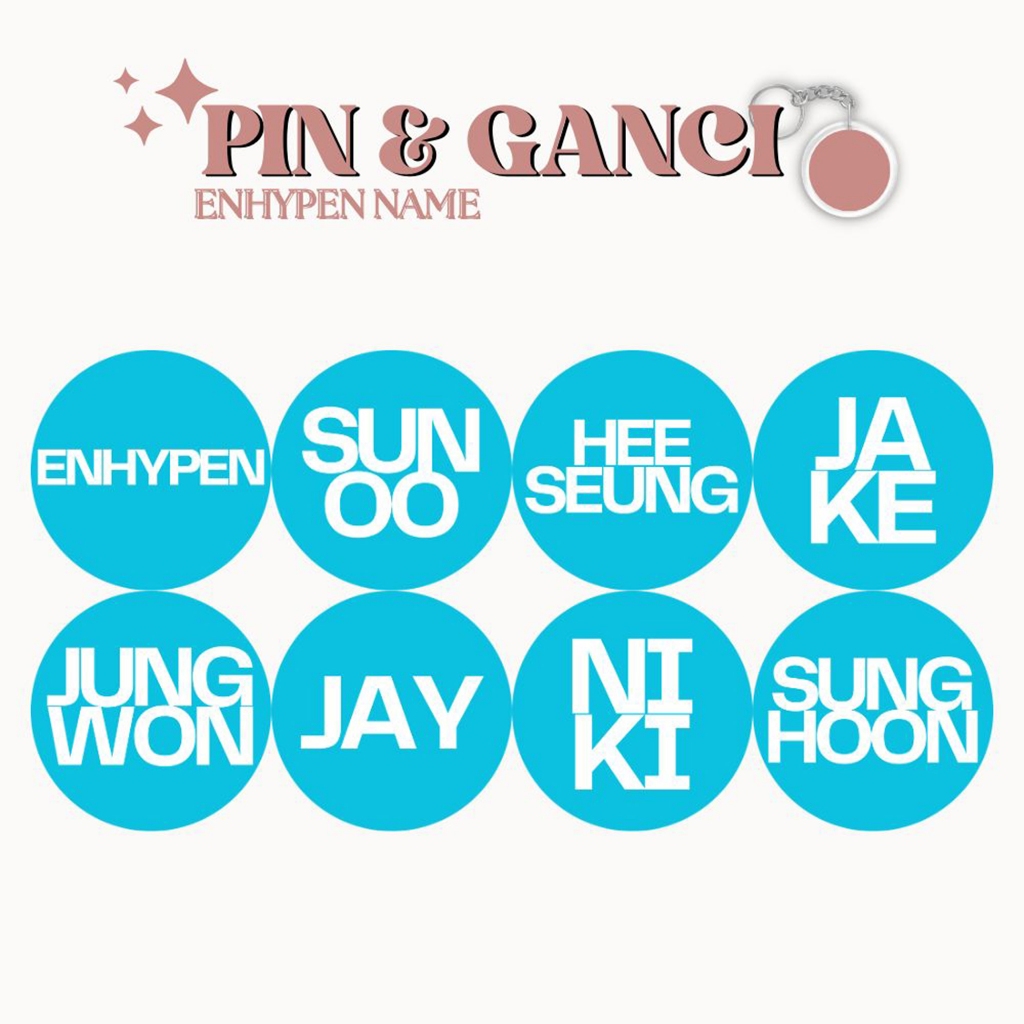 GANTUNGAN ENHYPEN PIN NAME BLUE KEYCHAIN 58 MM KPOP IDOL KEYCHAIN UNOFFICIAL HEESEUNG JUNGWON JAY