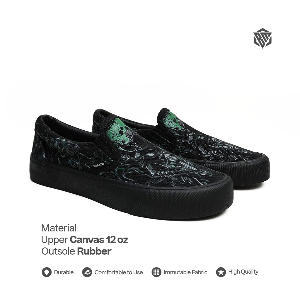 Brick Mansions - Mission Halloween Black Green Men's Casual Slip-On Sneakers Wanita