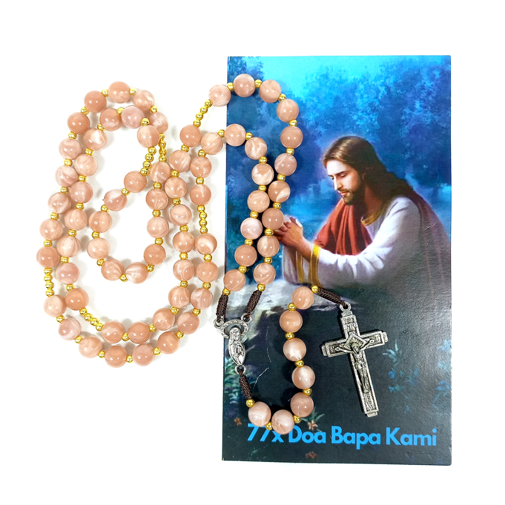 Rosary 77 Our Father Marble Beads Milk Chocolate Original – Catholic Rosary Necklace