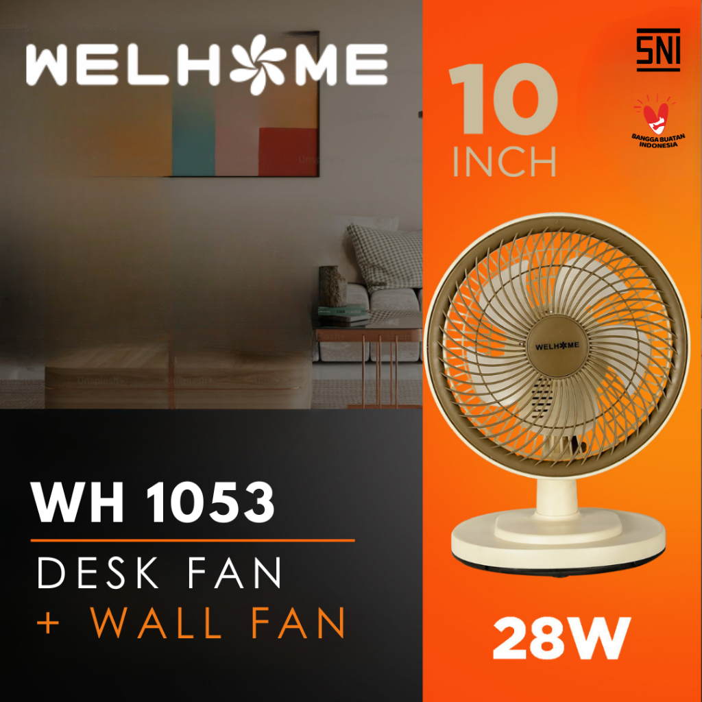 welhome Desk Fan Wall Fan 2 in 1 WH 1053. 10 Inch Low Watt Wall Fan Table Fan kipas dinding kipas meja