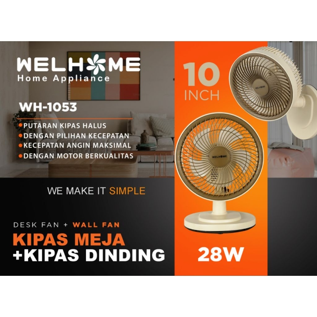 TABLE AND WALL FAN 2IN1 10 INCHwelhome WH-1053 WALL FANwelhome TABLE FAN WH 1053 10INC OFFICIAL WARRANTY kipas dinding kipas meja