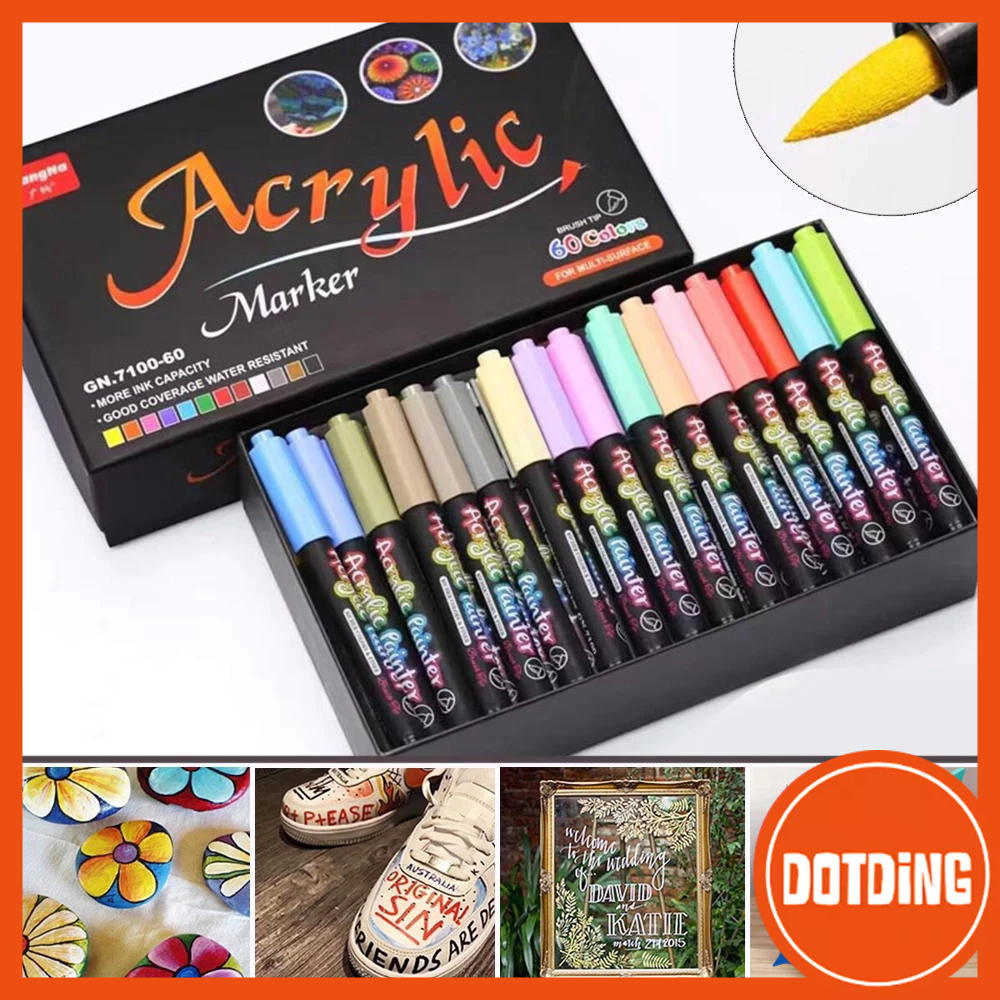 KAYU 12/24/36/48/60 Colorful Markers Set Acrylic Markers Watercolor Media Many Media such as Paper, Glass, Stone, Cloth, Plastic, Wood, Metal with