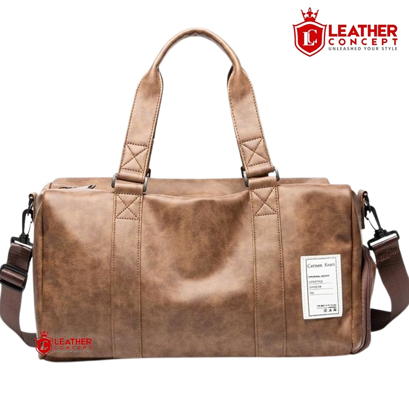HOT DEALS LEATHER CONCEPT Gym Bag / Men's LEATHER Travel Bag ENZO Khaki LEATHER Sling Bag