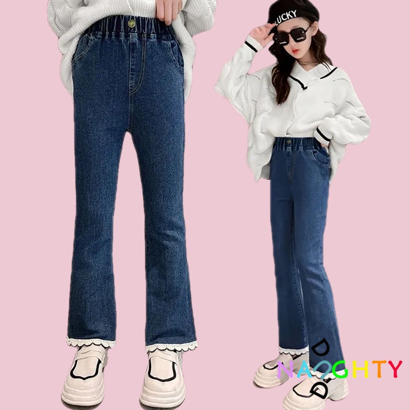 3-13-Year-Old Girl Jeans Kid Fashion Flared Pants | Shopee Malaysia