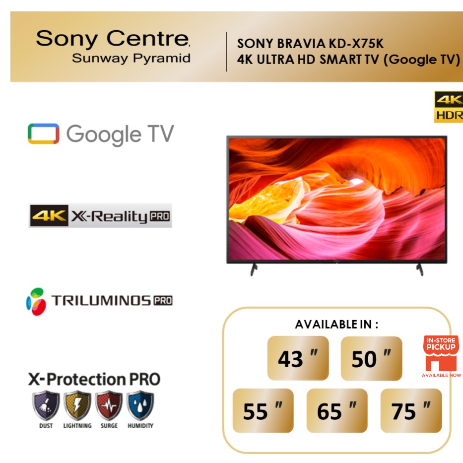 Sony Bravia KD X75K 4K Ultra HD High Dynamic Range HDR Smart TV Google TV (43”/50”/55"/65") KD-50X75K KD-43X75K KD