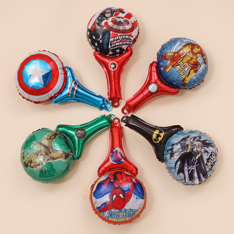 New Superhero Hand Stick Aluminum Film Balloon Spider-Man Iron Man Shield Hand-held Stick Children's Cartoon Balloon