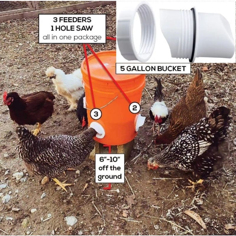 Chicken Feeder Rain Proof Poultry Feeder , Feed Kit for Buckets, Barrels, Bins, Troughs