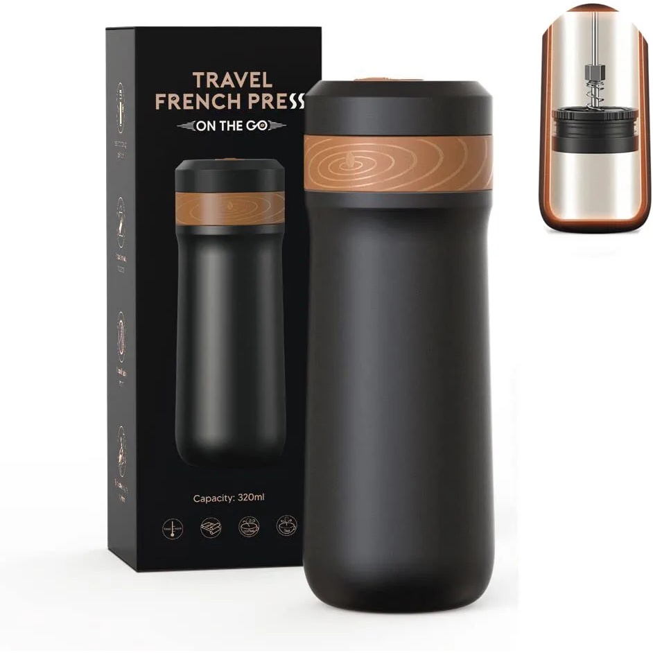 Portable French Press Coffee Maker With Unique Filter Vacuum Insulated Travel Coffee Mug  & Tea Maker Great for Camping and Tr