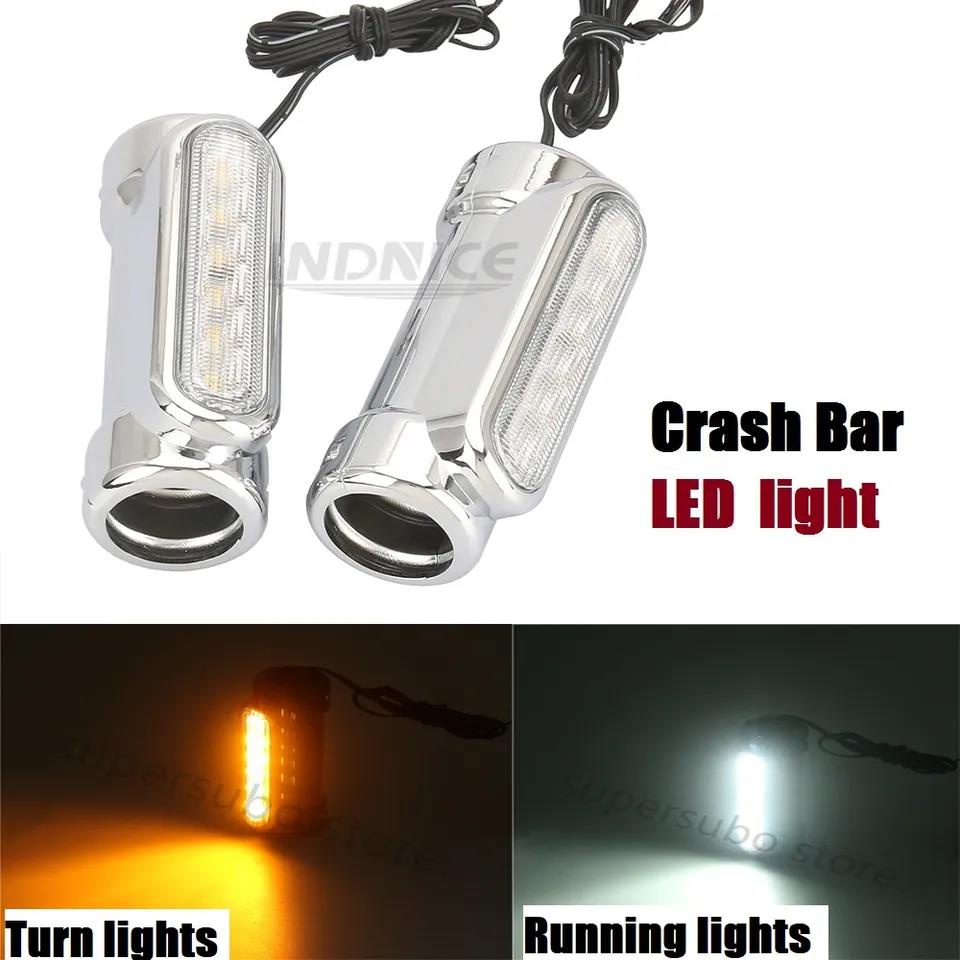 CHROME Motorcycle Highway Crash Bar marker light Switchback LED Turn Signal Light Crash Bars for harley Touring Models