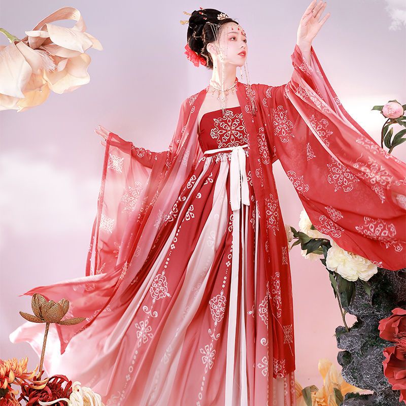 Devoted to strike the original tang myrobalan skirt and flow陌笙歌原创汉服女诃子裙繁花语大袖衫唐风刺绣复原款超仙春3.7