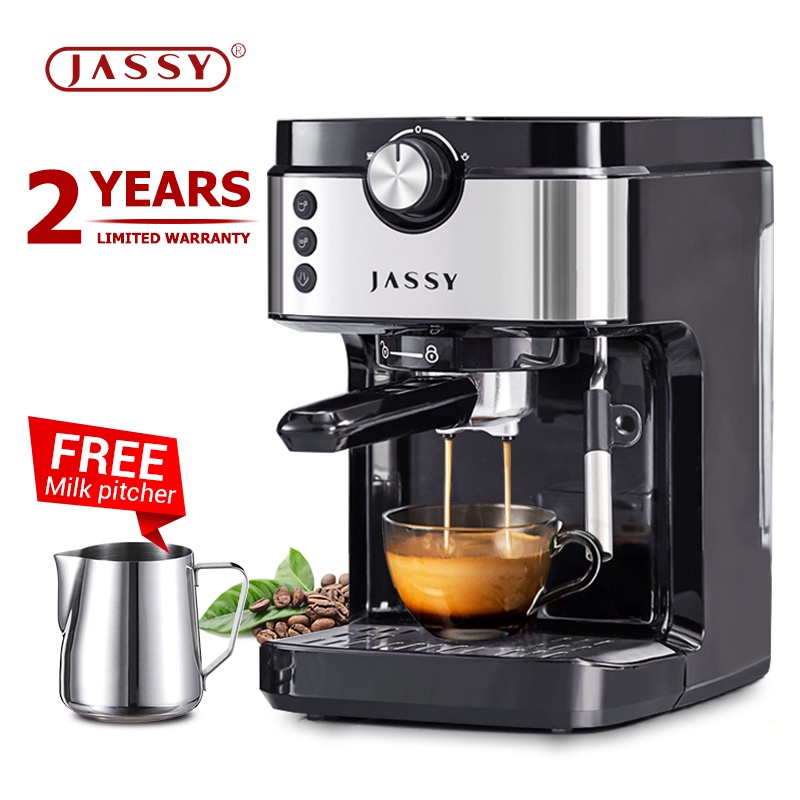 Jassy 19bar Espresso Machine Semi-Automatic Coffee Machine Mesin Kopi Espresso Coffee Maker with Milk Bubble Wand For Home&Small Office 1300W JS-101