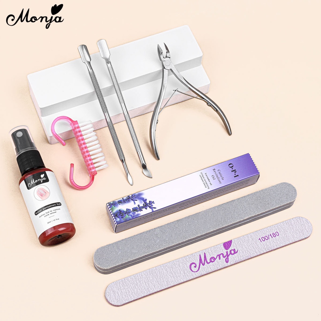 Monja 10 styles Stainless Steel Cuticle Scissors Pusher Nail Art Set Dead Skin Cleaning Remover Clipper Trimmer Manicure Kit