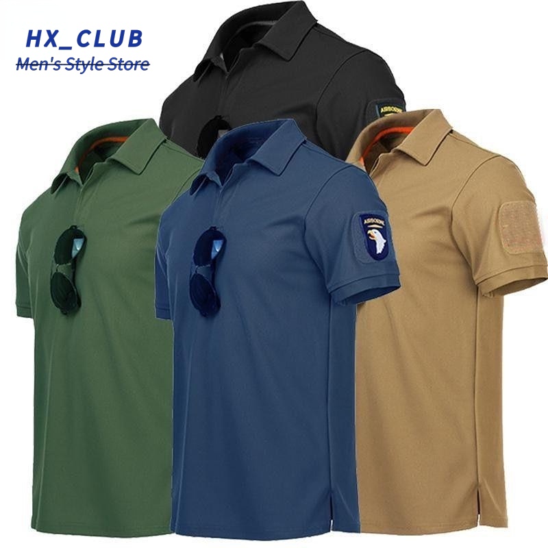 baju taktikal Military Tactical T Shirt Outdoor Sport Quick Dry Lapel Short Sleeve Shirt Summer Hiking Training