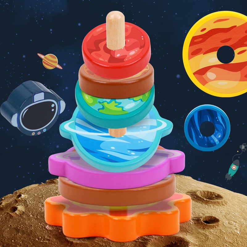 Kids Science Game Montessori Wooden Toys Nine Stack Colorful