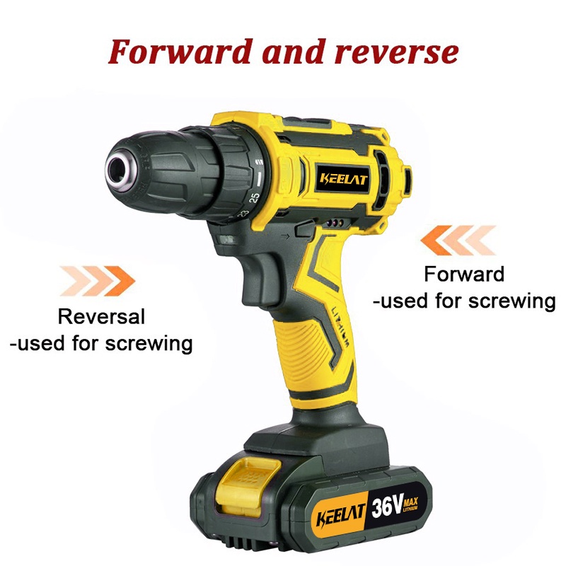 Original design✁ﺴ☋KEELAT 29 Pcs Set Cordless Drill Driver Kit Hand Drill 2 Speed Screwdriver 12V/18V/36V Power Drill Imp