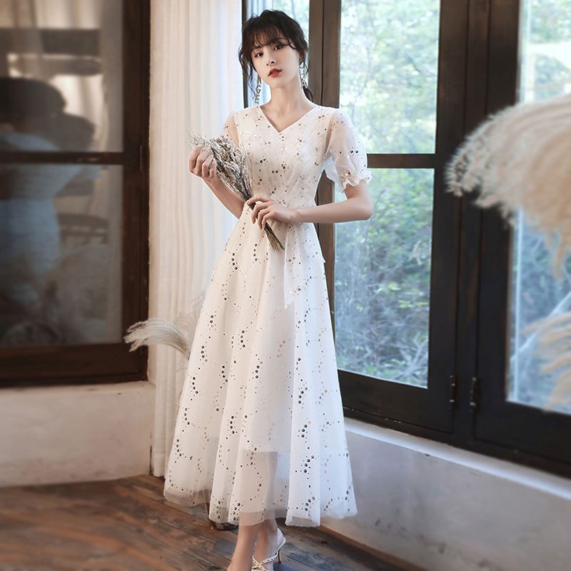 Dress skirt 2023 new banquet dress white dress skirt | Shopee Malaysia