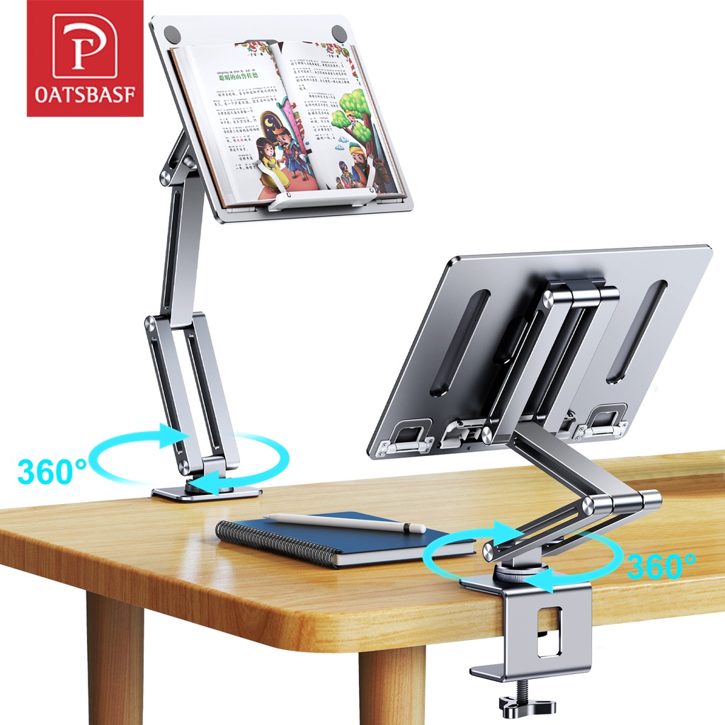 OATSBASF 360 Degree Rotating Book Stand Laptop Stand Adjustable Height Tablet Holder Foldable Aluminium Alloy Material Learning Reading Stand