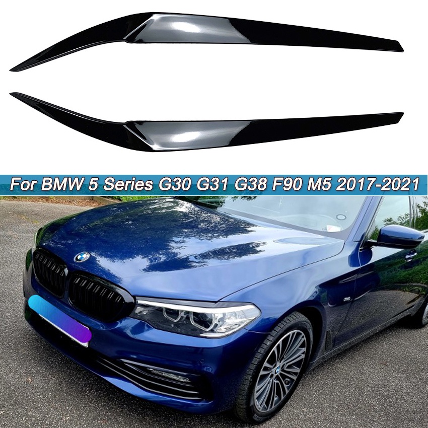 2Pcs For BMW 5 Series G30 G31 G38 F90 M5 525i 530i 540i Front Headlight Eyelid Eyebrow Trims Cover Car Stickers 2017-202
