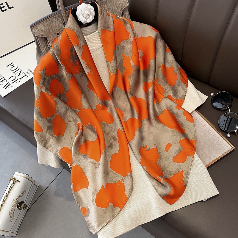 Chrilla Jesto Imitated Silk Orange Printed Travel Sun Resistant Women Square Hijab Scarf