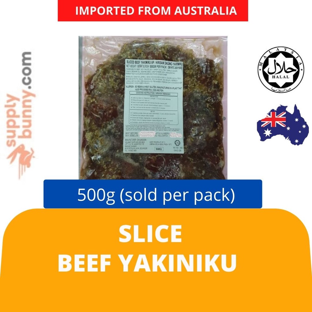 Marinated Slice Beef Yakiniku with Soy sauce, Garlic & Sesame(500g per Pack) Frozen BBQ Roasted Daging Yakiniku 日式烤牛肉片