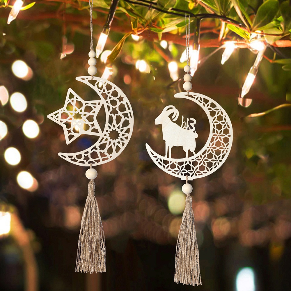 2/3Pcs Wooden Moon Ramadan Decoration Hanging Pendant Islam Muslim Kareem Eid Mubarak Decor for Home Ramadan Mubarak