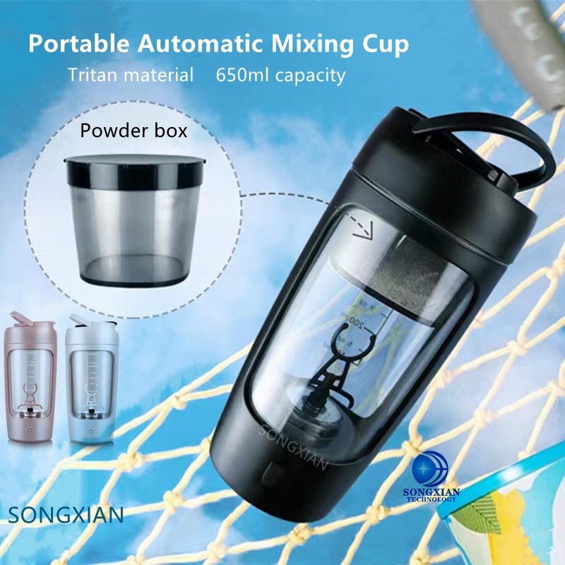 【Ready Stock】Premium Portable Electric Blender Cup Bottle Shaker Cup Classic 650ml/23oz Automatic Protein Milkshake Coffee Bodybuilding Shaker Mixing Cup