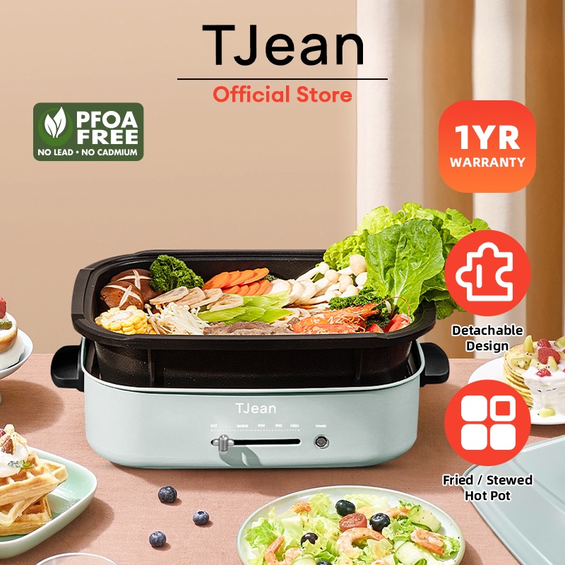 TJean Household Multifunctional Electric Hot Pot White / Green (4L
