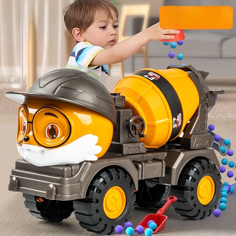 Three Squirrels Simulating Children's Crash-resistant Engineering Car Cement Mixer Excavator Tipper Crane Model Toy