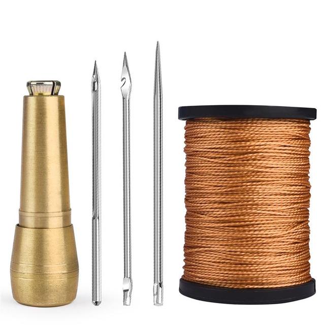 【Same day shipment】Leather Sewing Kit DIY Leather Sewing Awl Needle With Copper Handle Set Leather Canvas Tent Shoes Repairing Tool W/Nylon Thread