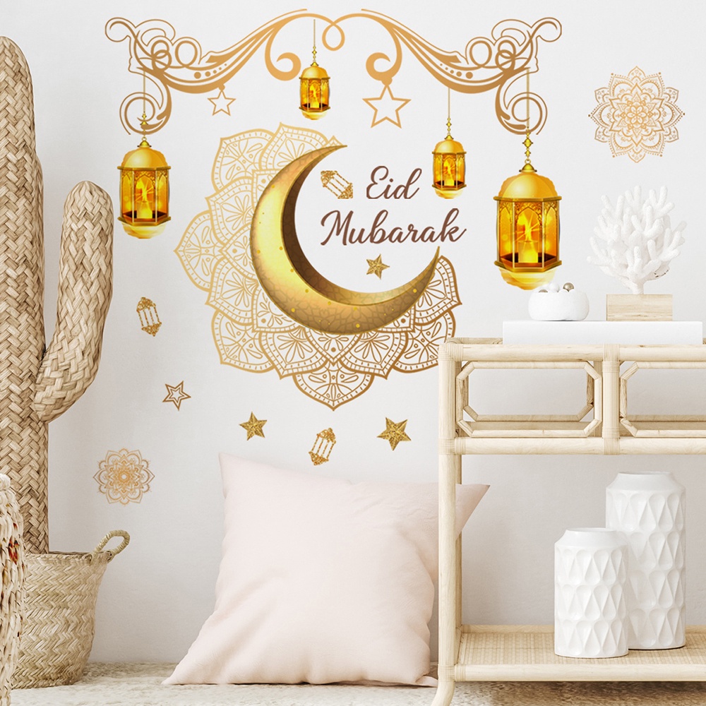 Eid Mubarak Wall Sticker Wallpaper Ramadan Lantern Pattern Classic Waterproof Islamic Stickers Hari Raya Ramadan Window Sticker