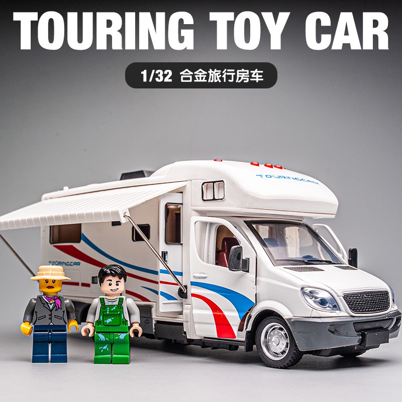 1:32 Scale Diecast Metal Luxury RV Recreational Vehicle Camper Van Motorhome Touring Car Model Toy With Sound & Light Pull Back Cars Model Metal Toy Miniauto Birthday gift for children and boys the doors can be opened