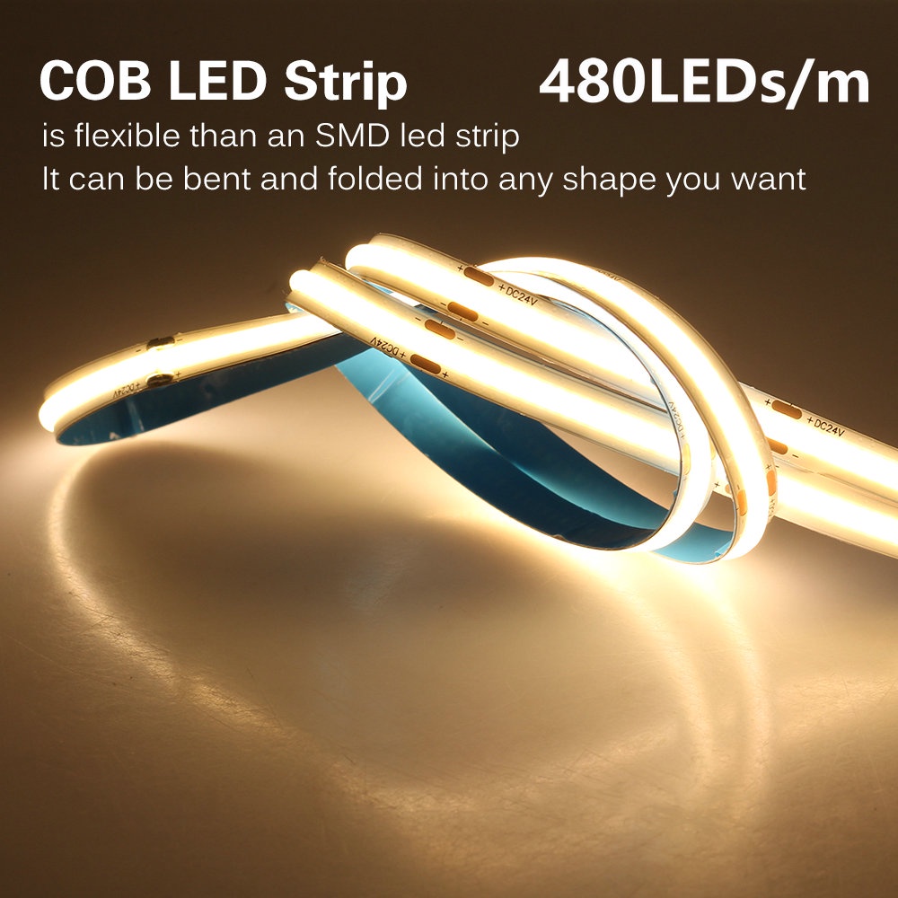 Essential Premium DC12V 24V COB LED Strip 480LEDs/m Strp Light White / Warm Red Blue Green High Density 1m - Image 5